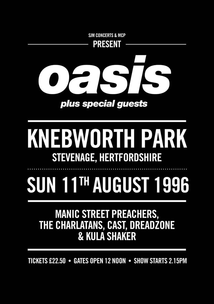 GraphicSound - Music Poster Designs — Oasis Knebworth Poster- Gig from 1996