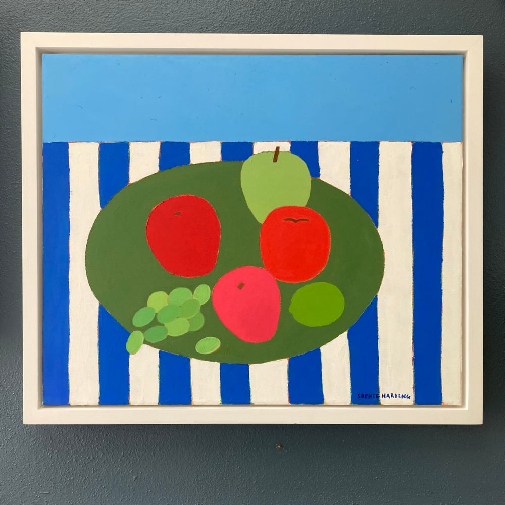 Image of Fruit Plate on Blue Stripes