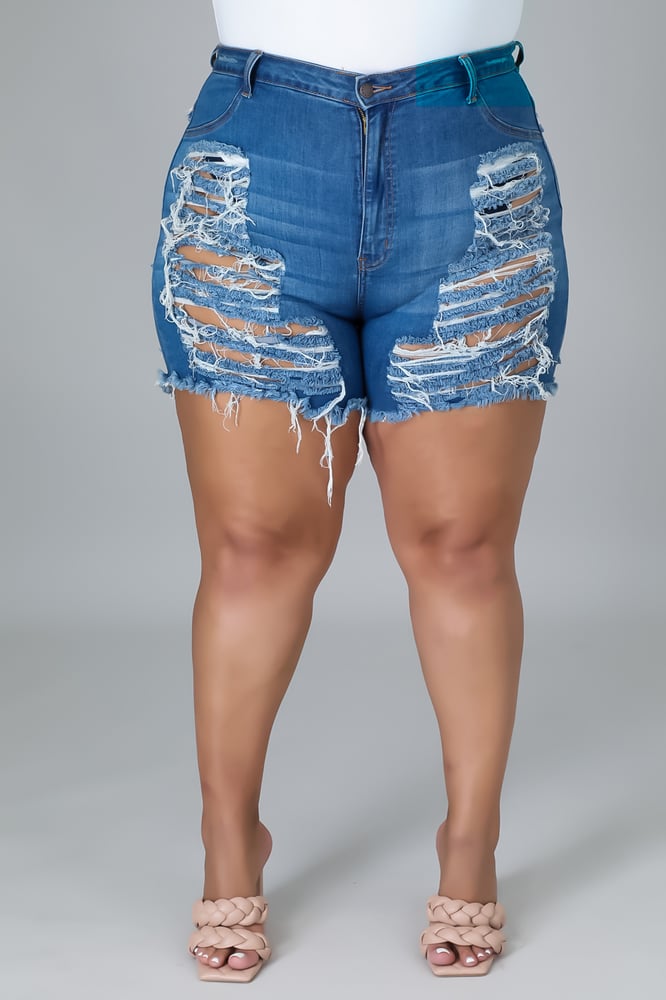 Image of Blue Denim Plus Shorts 