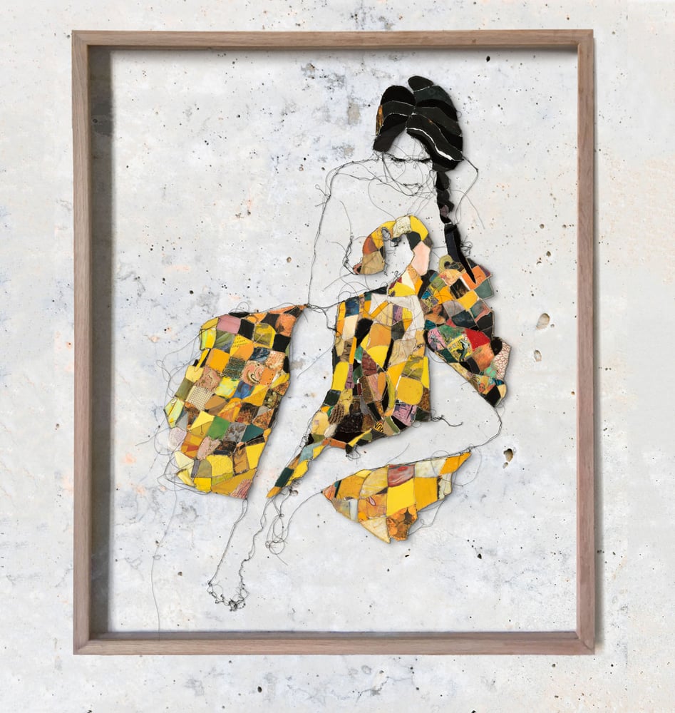 Image of Melancholic woman in yellow blanket Original