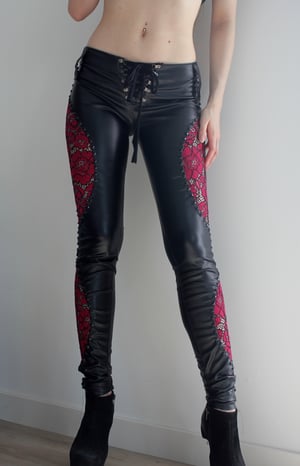 Image of LORELEI PINK LACE STUDDED LEATHER PANTS