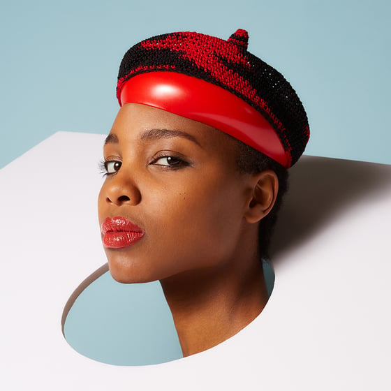 Image of Crochet  beret cover  (red pvc hat not included)