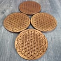 Engraved Flower of Life Wooden Drinks Coasters