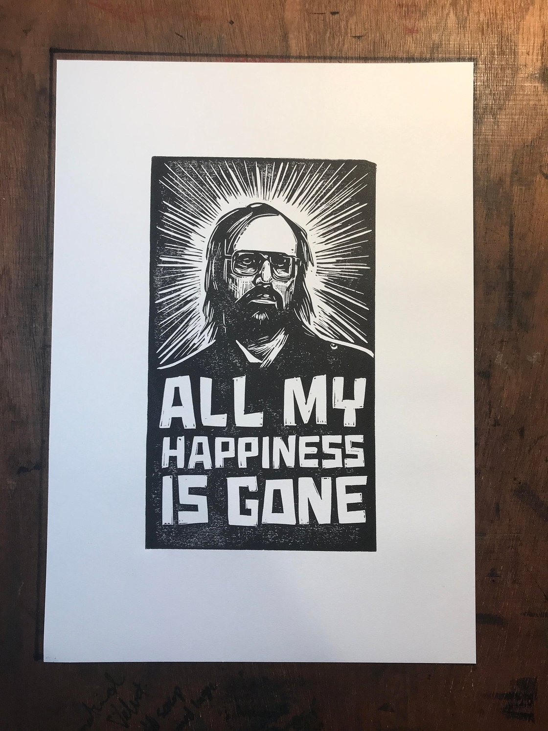 Image of David Berman. Hand Made. Original A4 linocut print. Limited and Signed. Art.