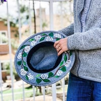 Image 1 of Grey Flat Brim Floral Painted Hat 