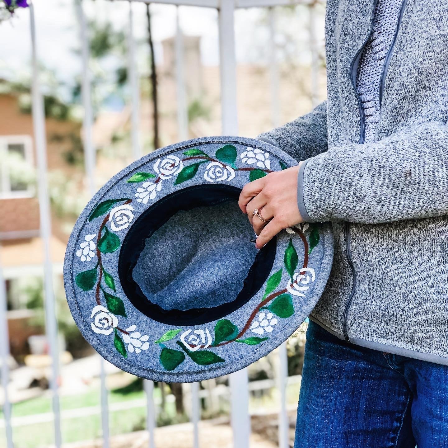 Floral flat brim hat on sale