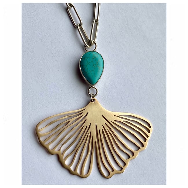 Turquoise & Bronze Gingko Necklace