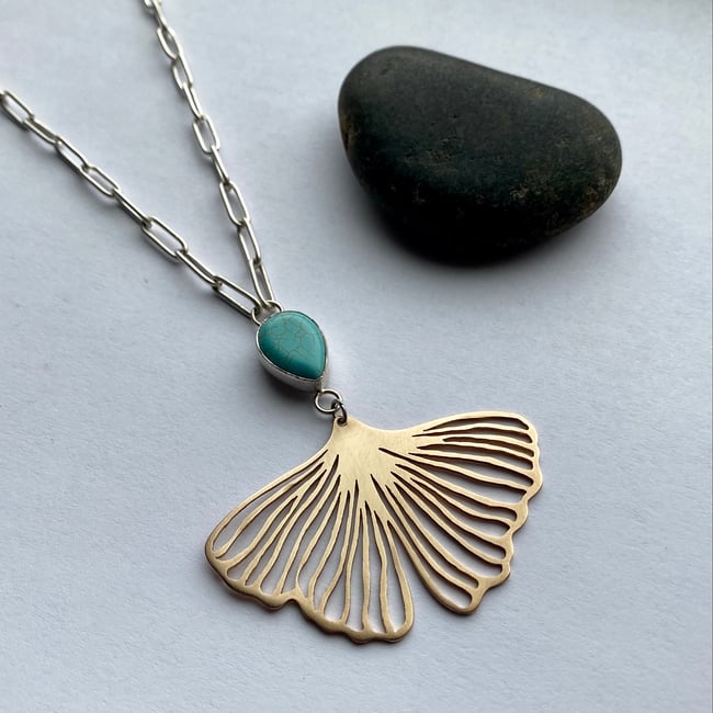 Turquoise & Bronze Gingko Necklace