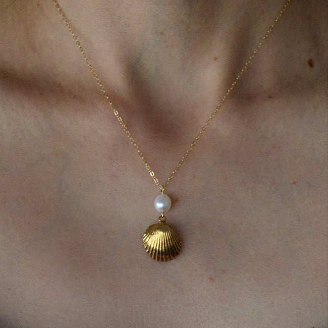 Gold Shell with Pearl Necklace | Oceanhaze Jewellery