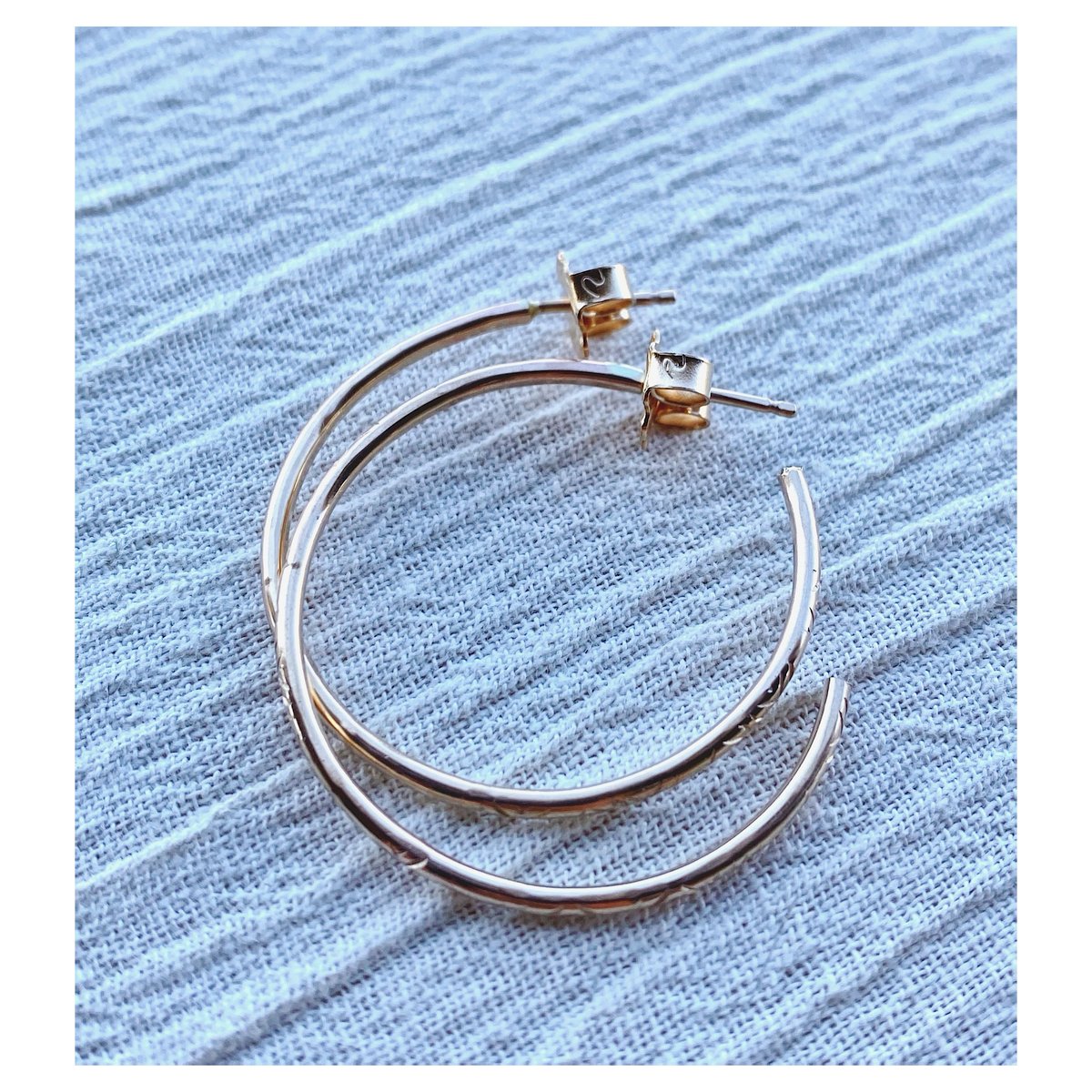 Image of Small Stamped 14K. Gold Fill Post Hoops