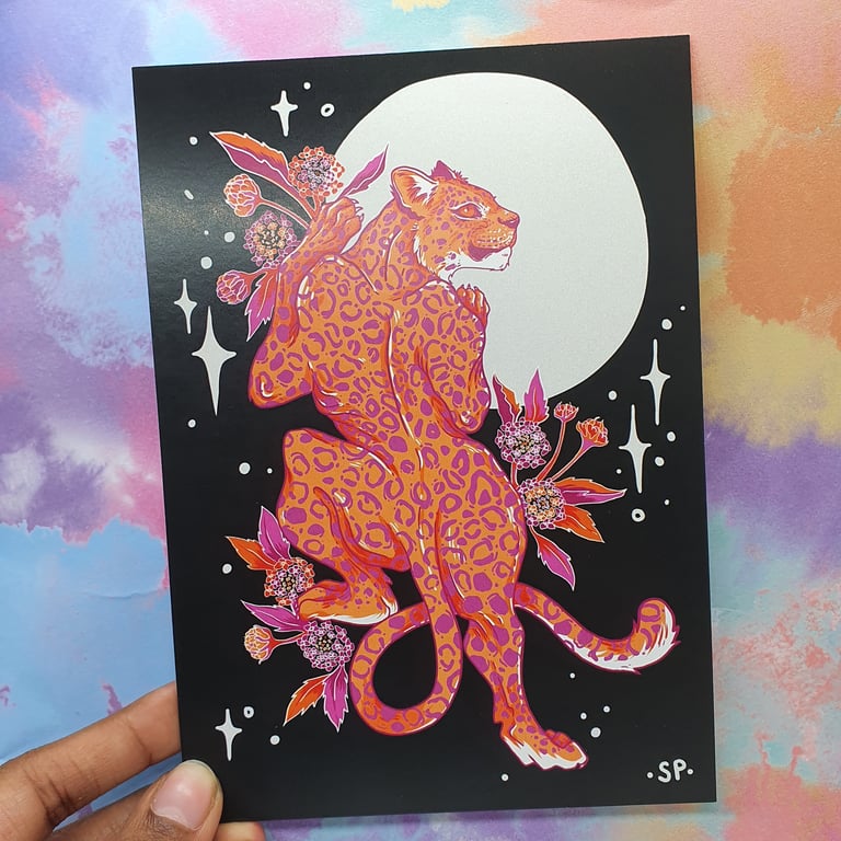 Pride Colours; Lesbian Leopard & Lantanas Postcard Print