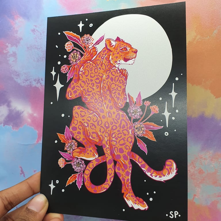 Pride Colours; Lesbian Leopard & Lantanas Postcard Print Image 2