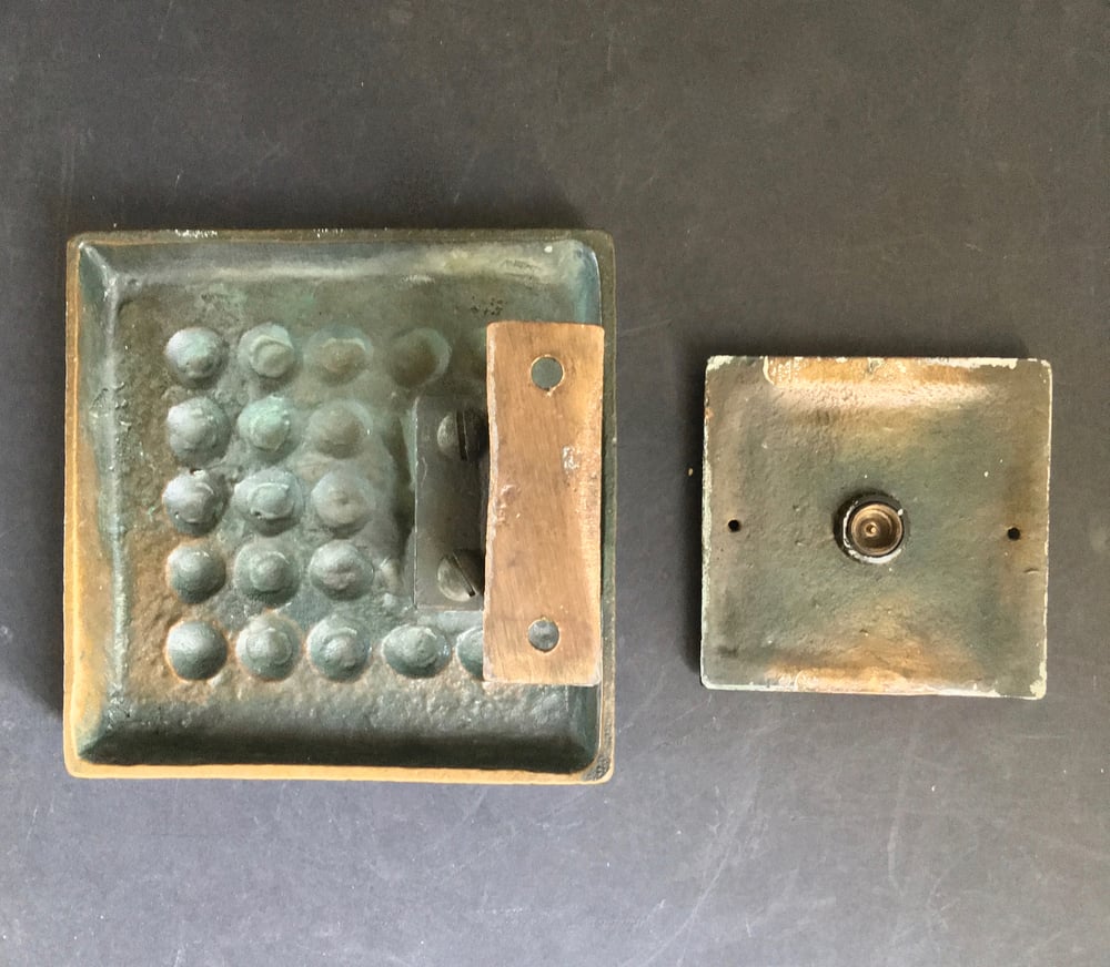 Image of Bronze Door Handle & Bell Push Plate with Modernist Circle Pattern