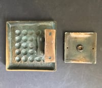 Image 5 of Bronze Door Handle & Bell Push Plate with Modernist Circle Pattern