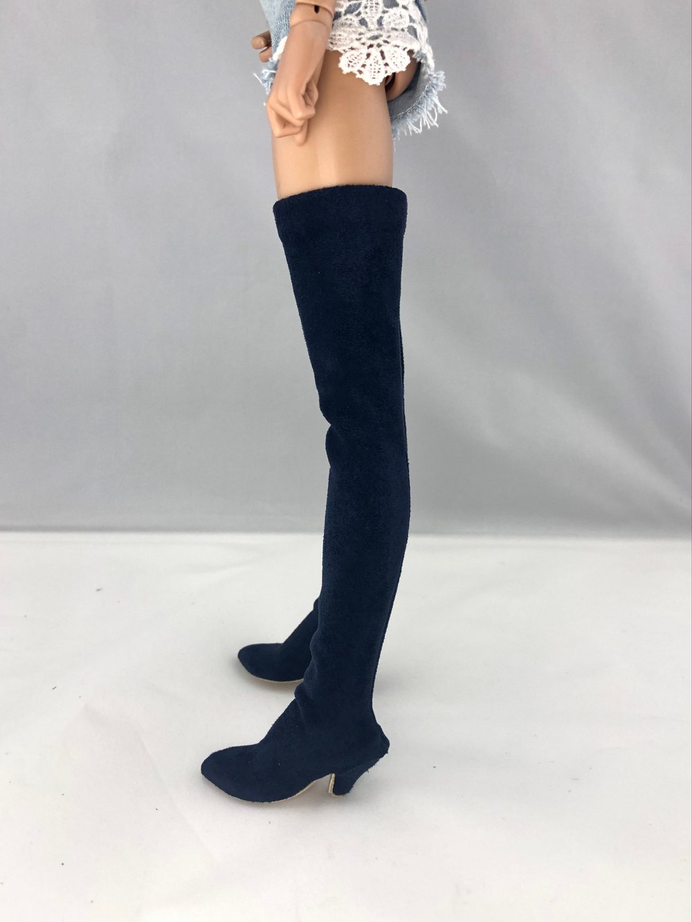 Navy Suede Thigh High Boots: Minifee 