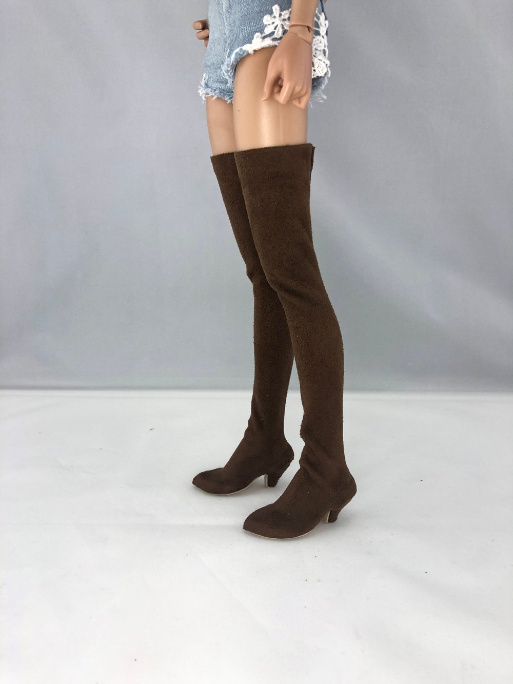 Brown Suede Thigh High Boots: Minifee 