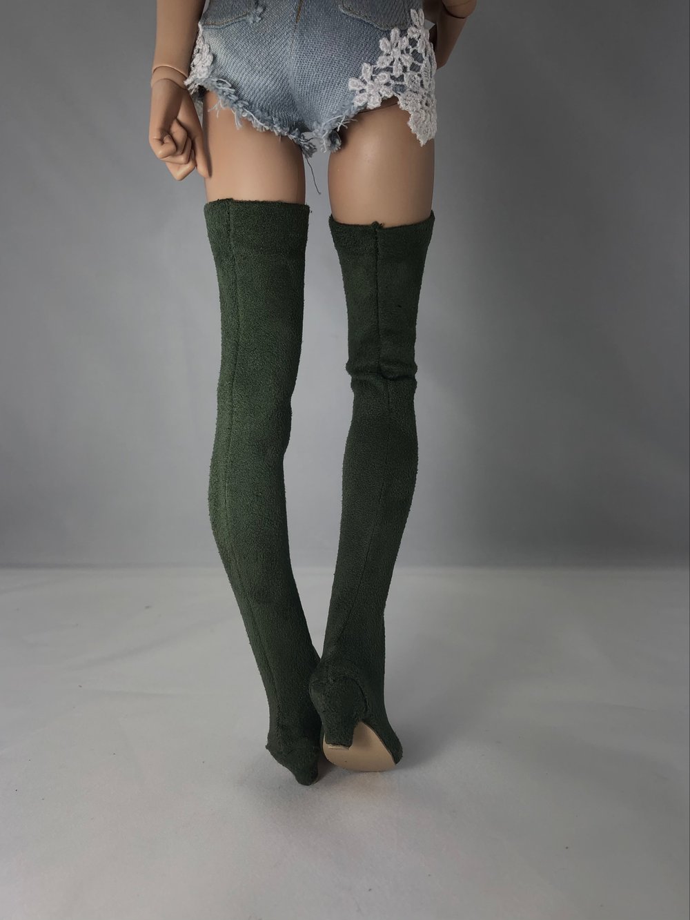 Olive Suede Thigh High Boots: Minifee 