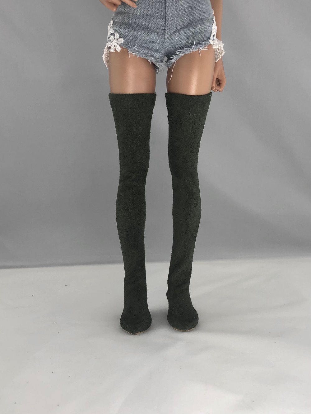 Olive Suede Thigh High Boots: Minifee 