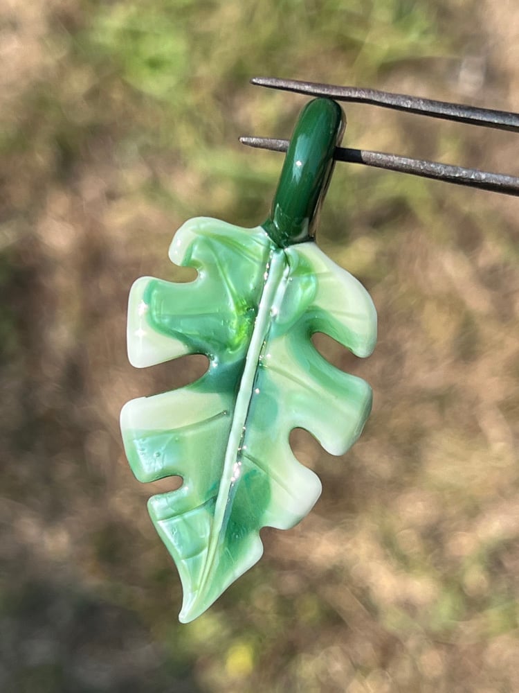 Image of Small Varigated Monstera Leaf Pendant 4