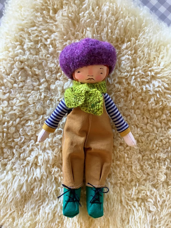 Image of Mini Madchen Cloth and Wood Art Doll : Ginger w/ Grape Beret