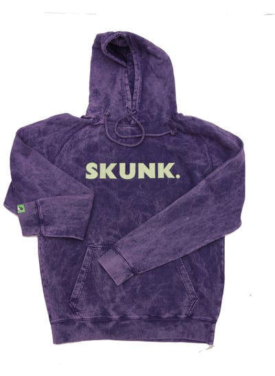 Image of "Skunk." Hoodie (purple/slimegreen)