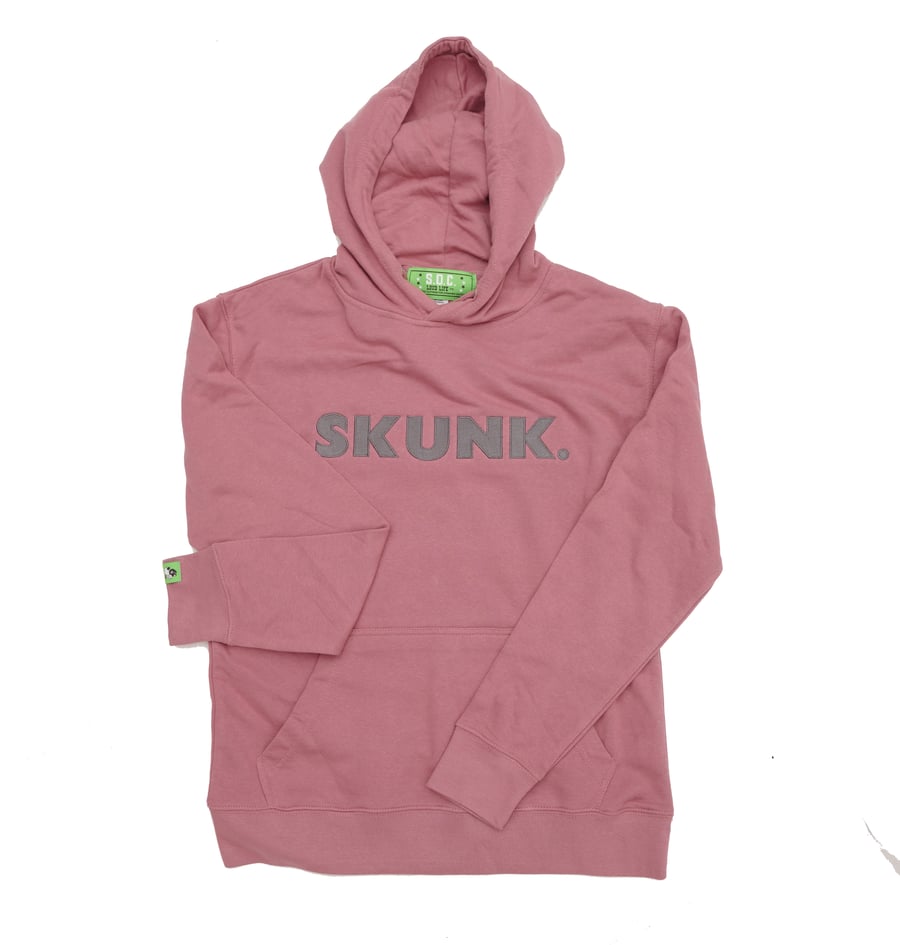 Image of "Skunk." Hoodie (mauve/grey)