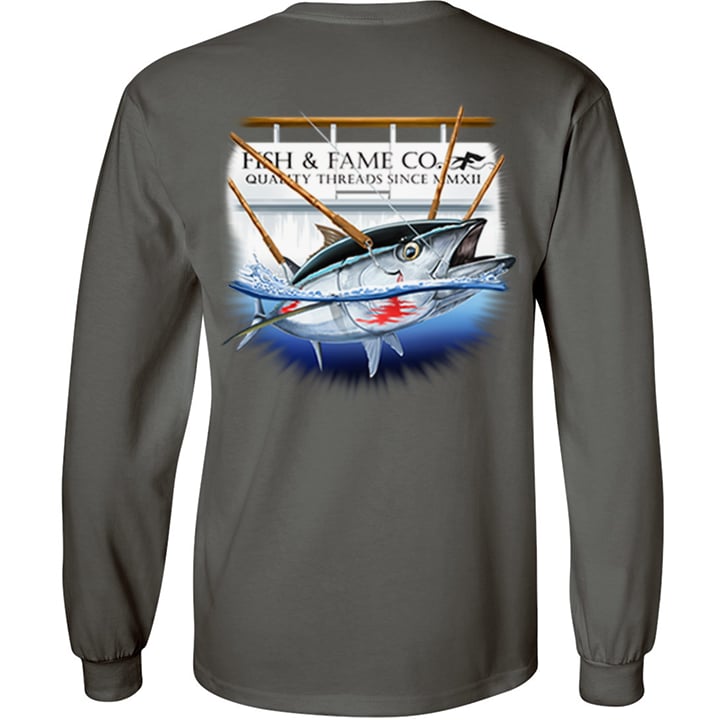Tmarc Tee Tuna Fishing Jump in Boat Blue Custom name fishing shirts for men  and women - Hoodie / 2XL