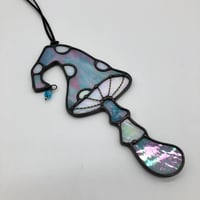 Image 1 of Blue/Pink Iridescent Pixie Mushroom Suncatcher
