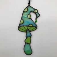 Image 1 of Aqua and Green Pixie Mushroom Suncatcher 