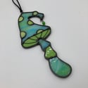 Aqua and Green Pixie Mushroom Suncatcher 
