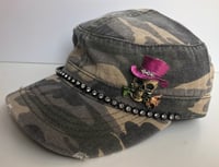 Image 1 of Green Camo Cadet Hat Skull w/Rose