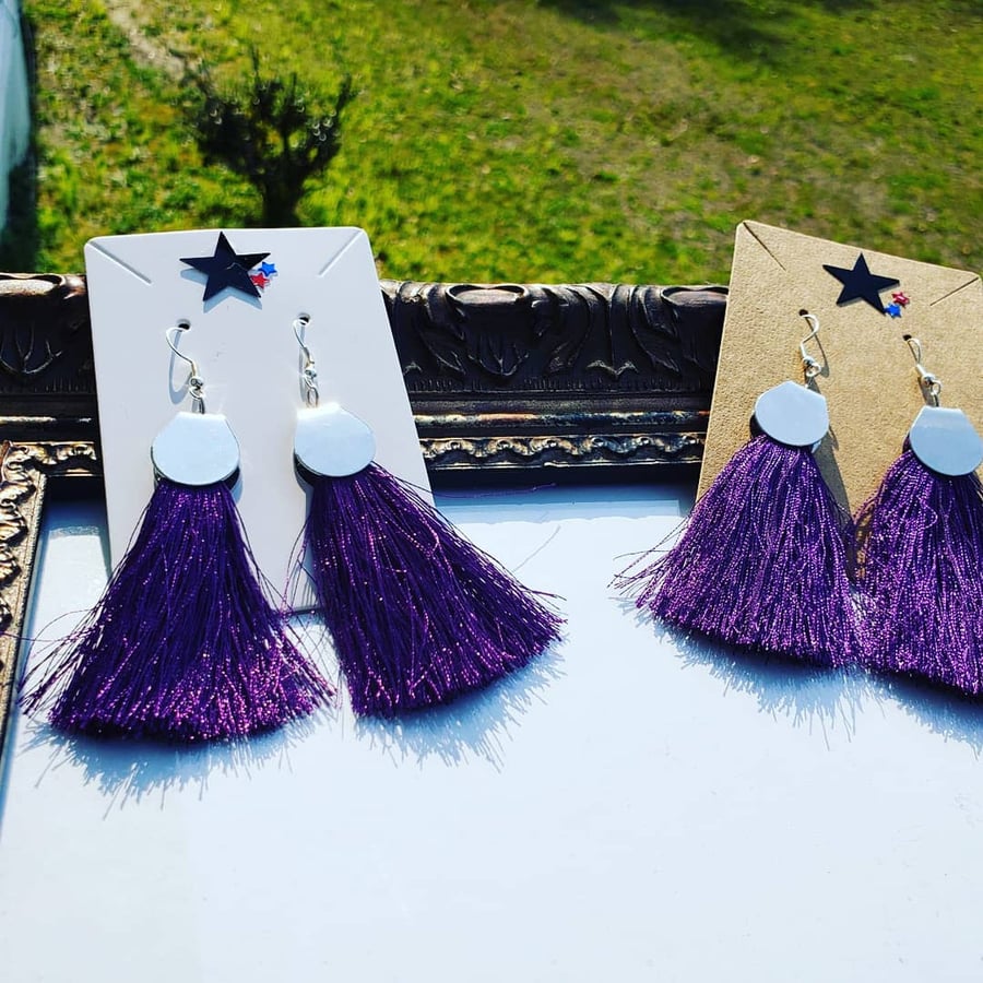 Image of Purple and Silver Tassel Earrings 