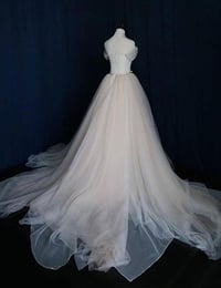 Image 2 of Ivory Tulle Elegant Off Shoulder Long Party Dress, Tulle Simple Wedding Dress