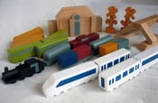 Image of train station wooden blocks from muji