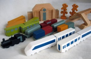 Image of train station wooden blocks from muji