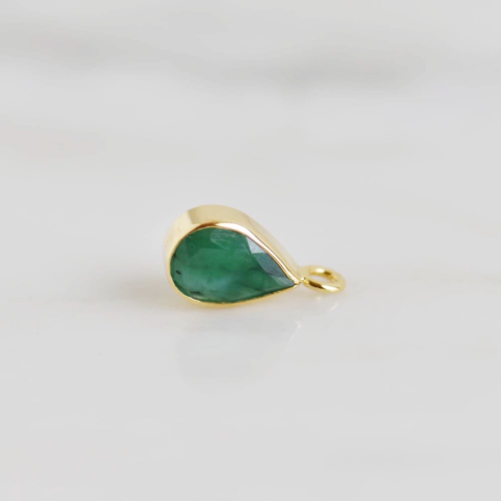 Image of Colombia Emerald pear cut 14k gold necklace