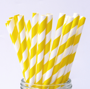Image of Pajitas de papel rayas amarillas 
