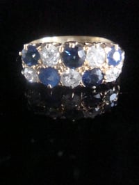 Image 1 of Edwardian 18ct yellow gold old cut diamond and natural sapphire boat stacking ring 