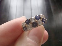 Image 2 of Edwardian 18ct yellow gold old cut diamond and natural sapphire boat stacking ring 