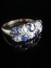 Edwardian 18ct yellow gold old cut diamond and natural sapphire boat stacking ring 