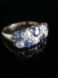 Image 3 of Edwardian 18ct yellow gold old cut diamond and natural sapphire boat stacking ring 