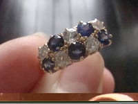 Image 5 of Edwardian 18ct yellow gold old cut diamond and natural sapphire boat stacking ring 