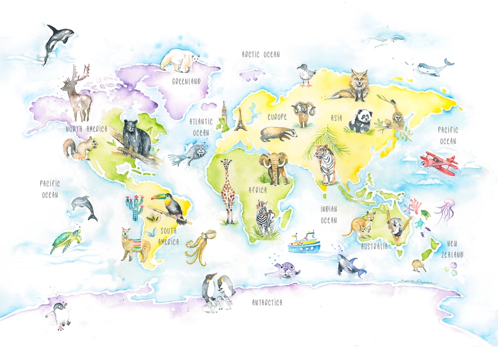 Image of Animal World map print