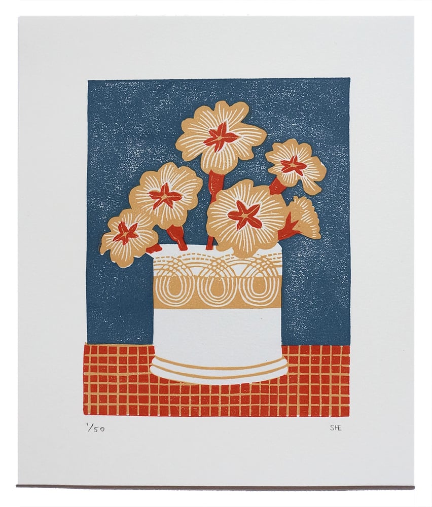 Image of Persephone Primrose Pot - Navy - Linocut