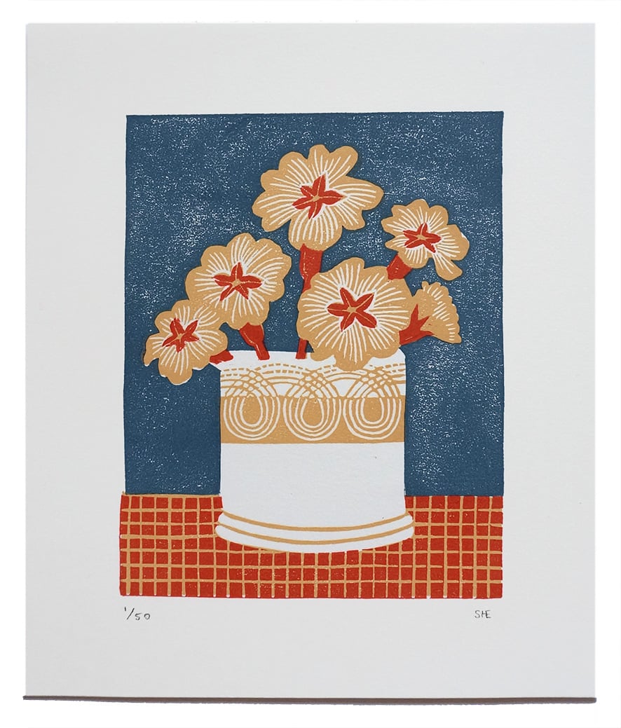 Image of Persephone Primrose Pot - Two Colour Ways - Linocut