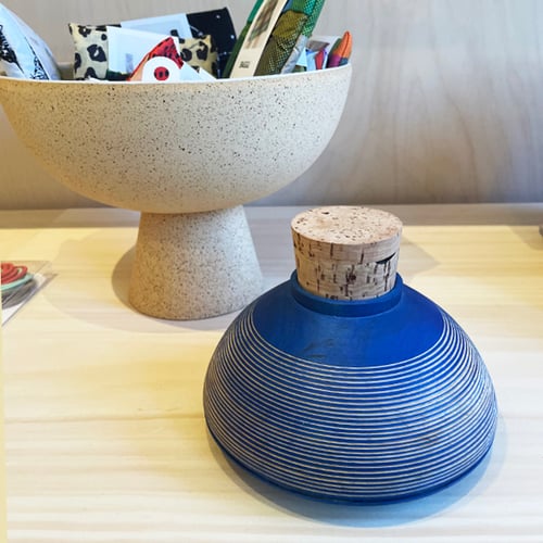 Image of BLUE DYED MAPLE CANISTER WITH CONCENTRIC LINES