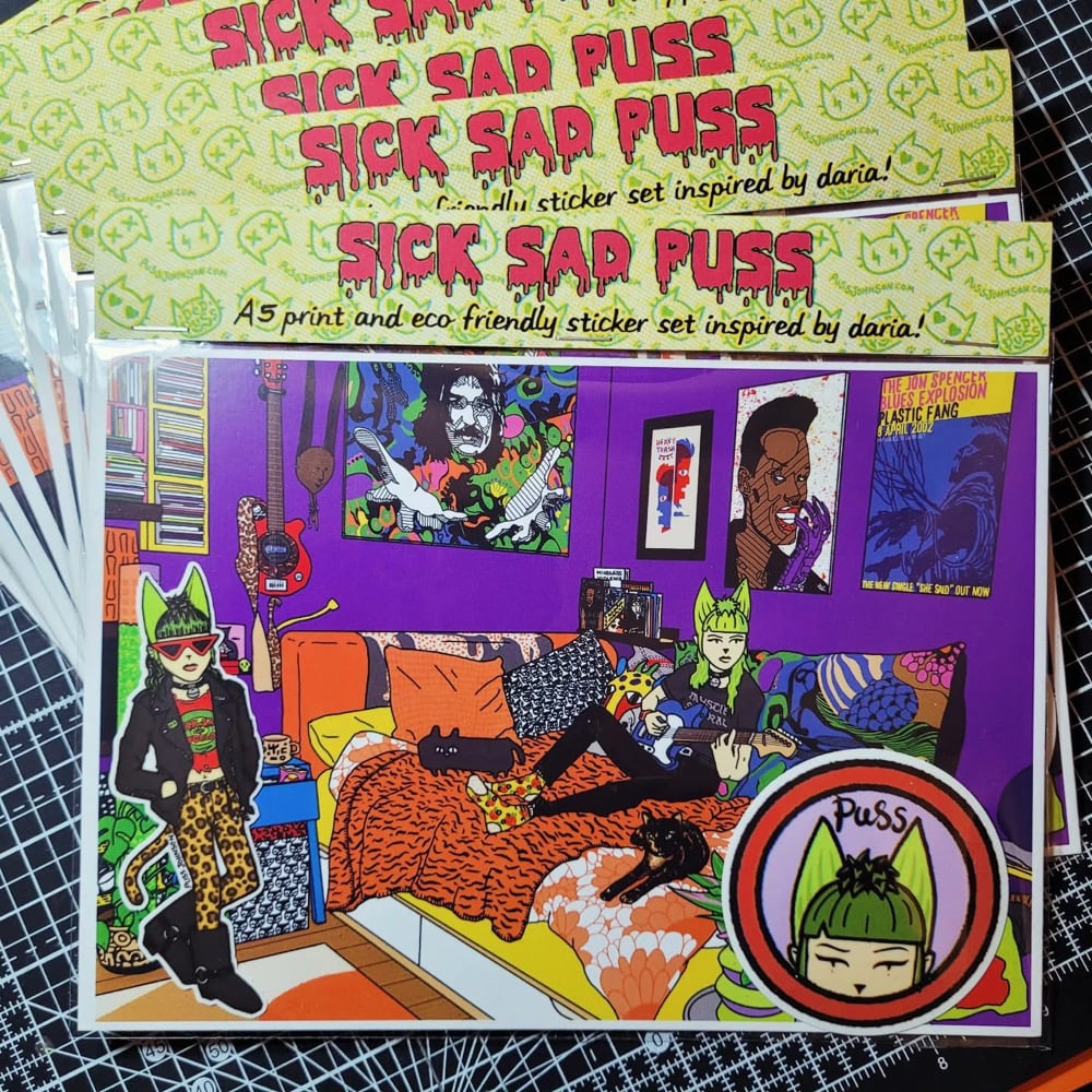 SICK SAD PUSS PRINT AND STICKER SET