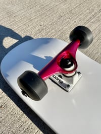 Image 4 of White Complete Skateboard w/ Metallic Red Trucks