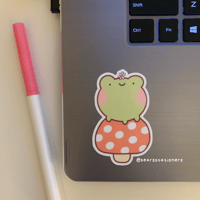 Image 3 of Frog on mushroom vinyl sticker