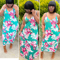 Image 2 of Teal N flowers long maxi dress with pockets 